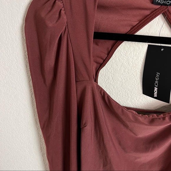 NWT Marsala Brown Puff Sleeve Square Neck Lace Up Long Sleeve Crop Top - Picture 10 of 15